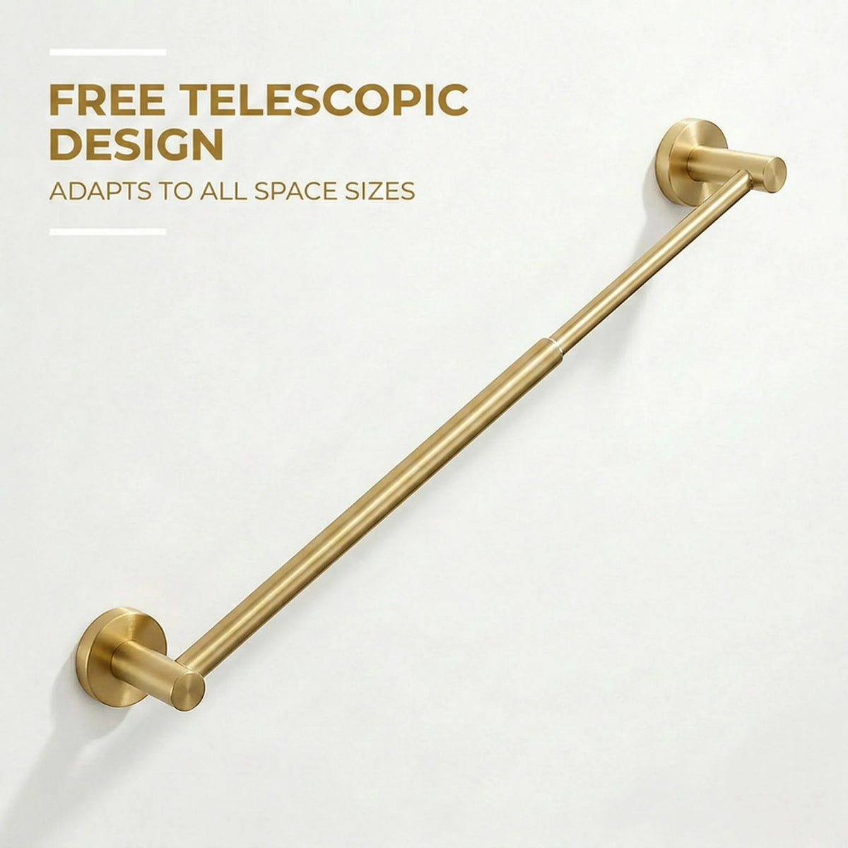 Gold towel bar with telescopic design on a white background