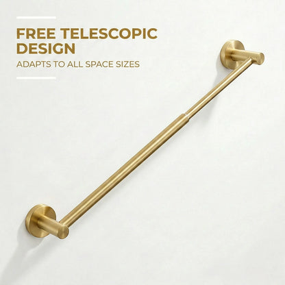 Gold towel bar with telescopic design on a white background