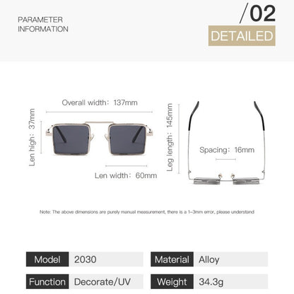 Glasses with detailed measurements on a white background