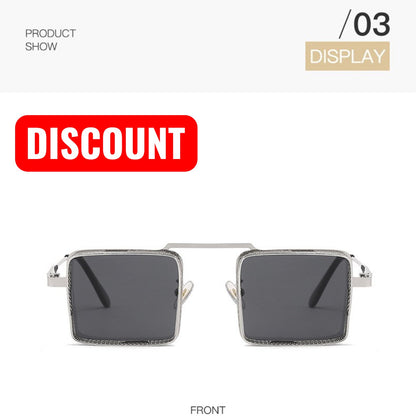 Sunglasses with a 'Discount' label on a white background