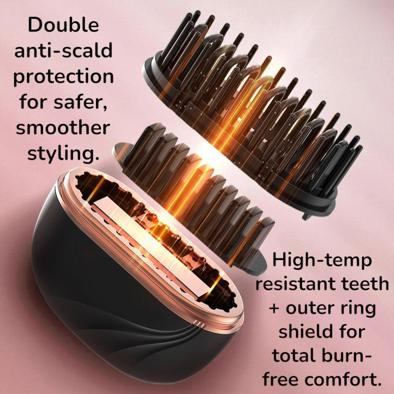 Hair dryer with double anti-scalp protection on a pink background