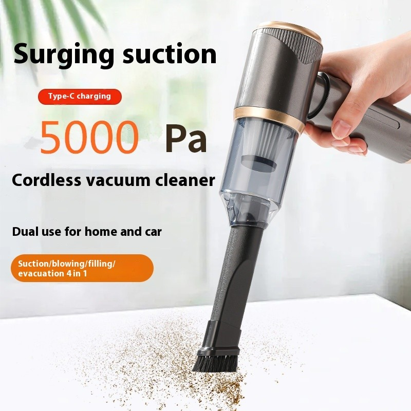 Cordless vacuum cleaner with surging suction and Type-C charging feature, used for cleaning a surface.