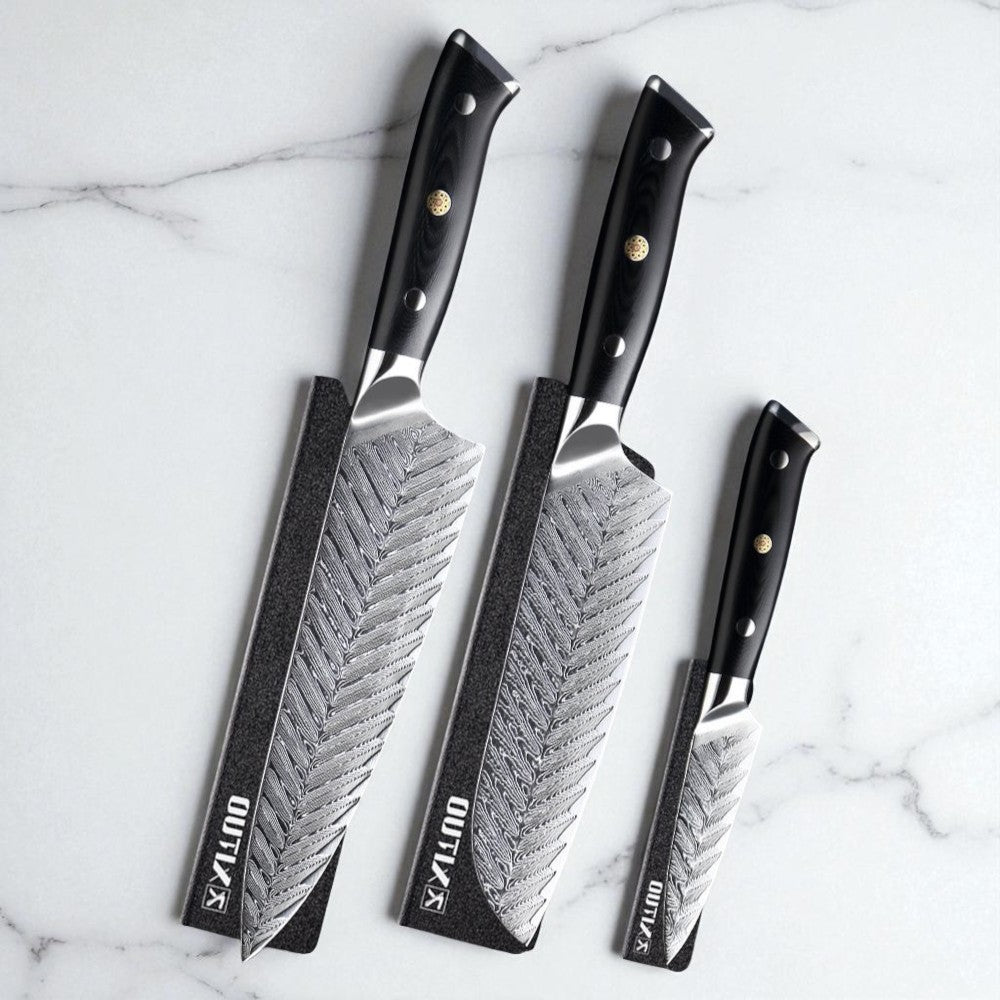 PROFESSIONAL DAMASCUS KITCHEN KNIFE SET – FISH BONE PATTERN