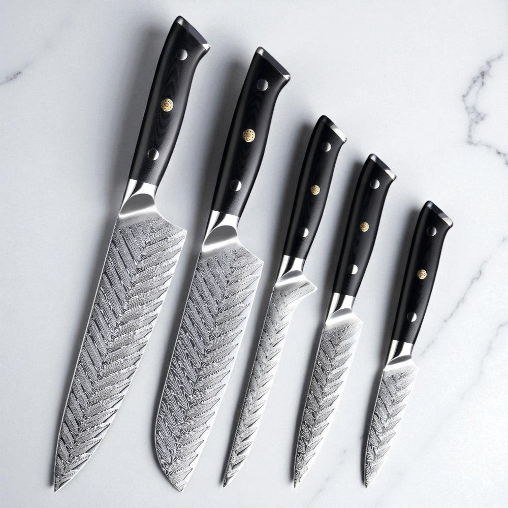 PROFESSIONAL DAMASCUS KITCHEN KNIFE SET – FISH BONE PATTERN
