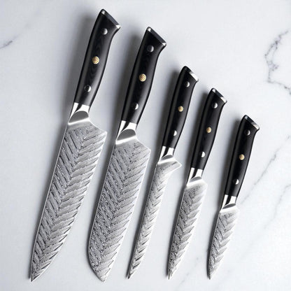 PROFESSIONAL DAMASCUS KITCHEN KNIFE SET – FISH BONE PATTERN